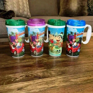 vintage walt Disney world 16oz plastic drinking cups whirley drink works Set / 4